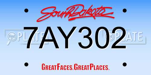 7AY302 South Dakota License Plate