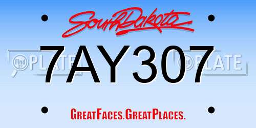 7AY307 South Dakota License Plate