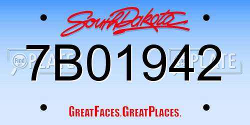 7B01942 South Dakota License Plate