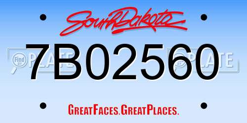 7B02560 South Dakota License Plate
