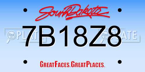 7B18Z8 South Dakota License Plate