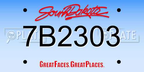 7B2303 South Dakota License Plate