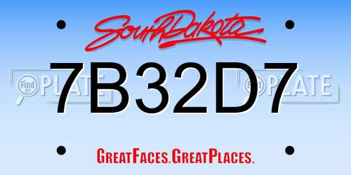 7B32D7 South Dakota License Plate