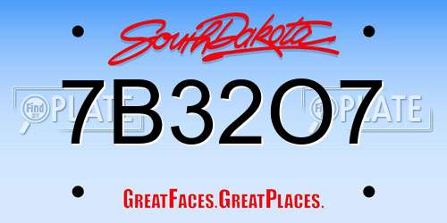7B32O7 South Dakota License Plate