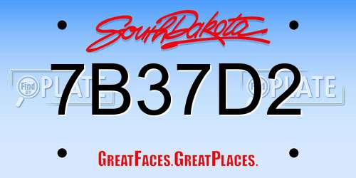 7B37D2 South Dakota License Plate