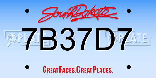 7B37D7 South Dakota License Plate
