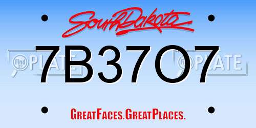 7B37O7 South Dakota License Plate