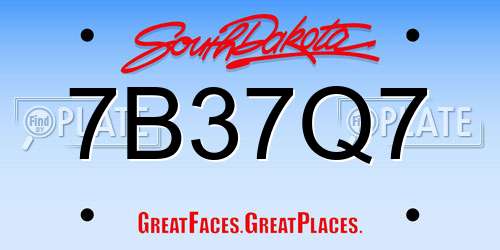 7B37Q7 South Dakota License Plate