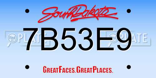 7B53E9 South Dakota License Plate