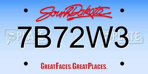 7B72W3 South Dakota License Plate