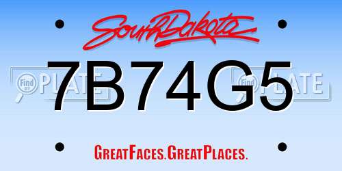 7B74G5 South Dakota License Plate