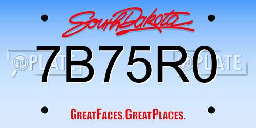 7B75R0 South Dakota License Plate