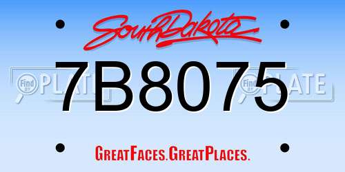 7B8075 South Dakota License Plate
