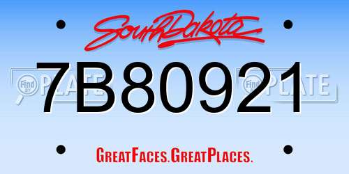 7B80921 South Dakota License Plate