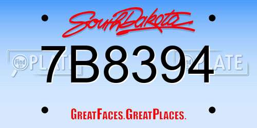 7B8394 South Dakota License Plate