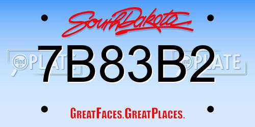 7B83B2 South Dakota License Plate