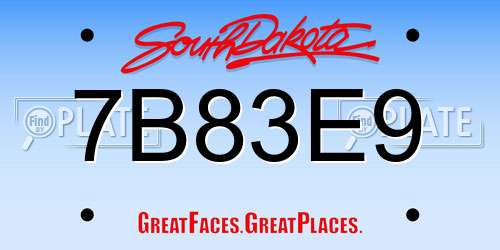 7B83E9 South Dakota License Plate