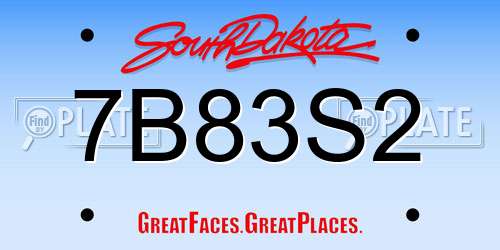 7B83S2 South Dakota License Plate