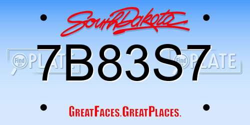 7B83S7 South Dakota License Plate