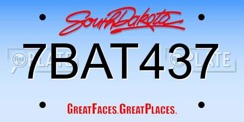 7BAT437 South Dakota License Plate