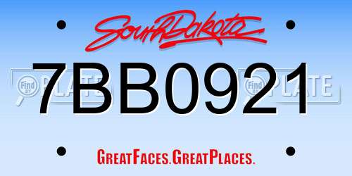 7BB0921 South Dakota License Plate