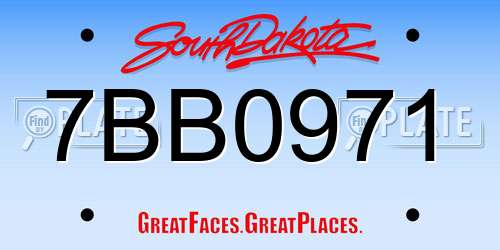 7BB0971 South Dakota License Plate