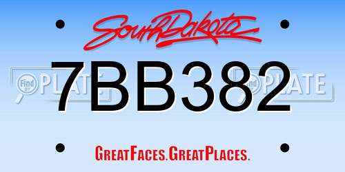 7BB382 South Dakota License Plate
