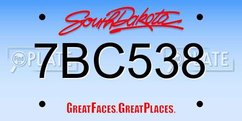 7BC538 South Dakota License Plate