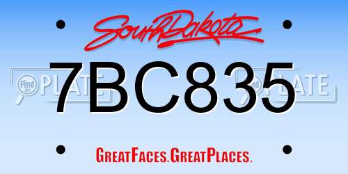 7BC835 South Dakota License Plate