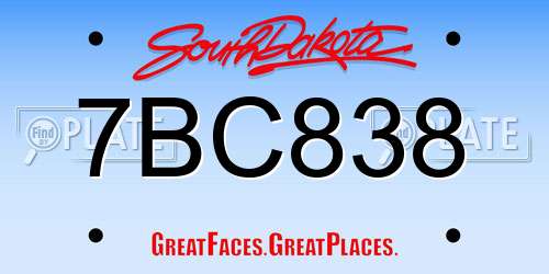 7BC838 South Dakota License Plate