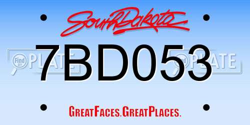 7BD053 South Dakota License Plate