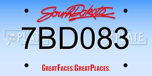 7BD083 South Dakota License Plate