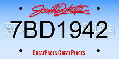 7BD1942 South Dakota License Plate