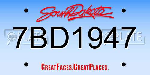 7BD1947 South Dakota License Plate