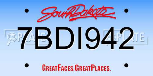 7BDI942 South Dakota License Plate
