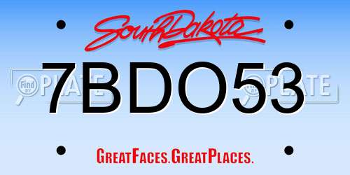 7BDO53 South Dakota License Plate