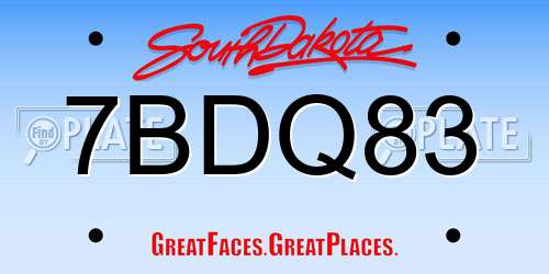 7BDQ83 South Dakota License Plate