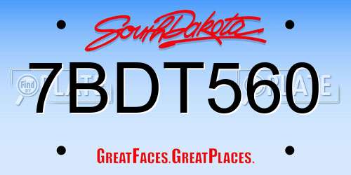 7BDT560 South Dakota License Plate