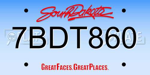 7BDT860 South Dakota License Plate