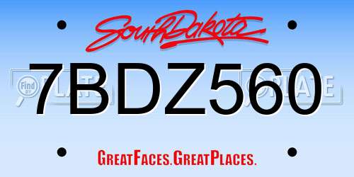7BDZ560 South Dakota License Plate