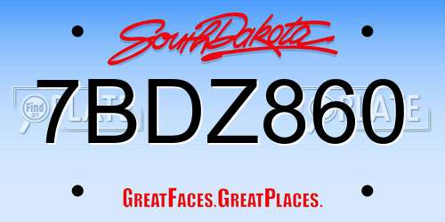 7BDZ860 South Dakota License Plate