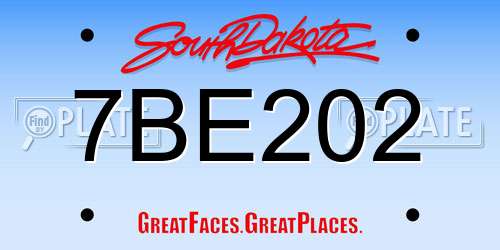 7BE202 South Dakota License Plate