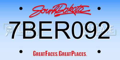7BER092 South Dakota License Plate