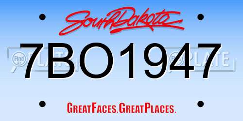 7BO1947 South Dakota License Plate