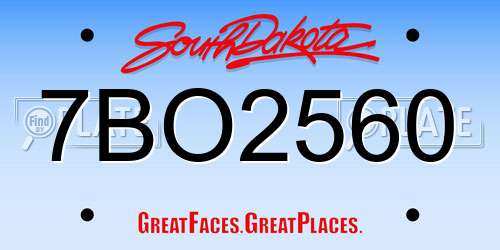 7BO2560 South Dakota License Plate