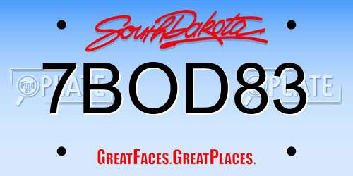 7BOD83 South Dakota License Plate