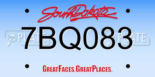 7BQ083 South Dakota License Plate