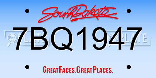 7BQ1947 South Dakota License Plate