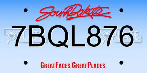 7BQL876 South Dakota License Plate