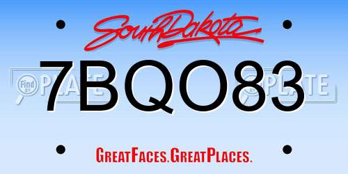7BQO83 South Dakota License Plate
